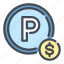parking, place, price, coin, dollar, payment, pay 