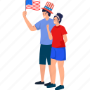 usa, independence, illustration, couple, american patriots, freedom, usa flag, unity, flat icon