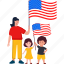 usa, independence, illustration, family, american flags, bond, patriotism, flat icon 