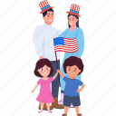 usa, independence, illustration, family, american flags, bond, patriotism, flat icon