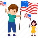 usa, independence, illustration, kid, american flag, celebration, joy, flat icon