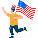 usa, independence, illustration, man, holding, usa flag, flat icons, independence day, patriotic celebration