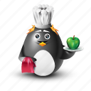 food, waiter, pinguin, apple 