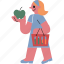 woman, and, shopping, basket, apple 