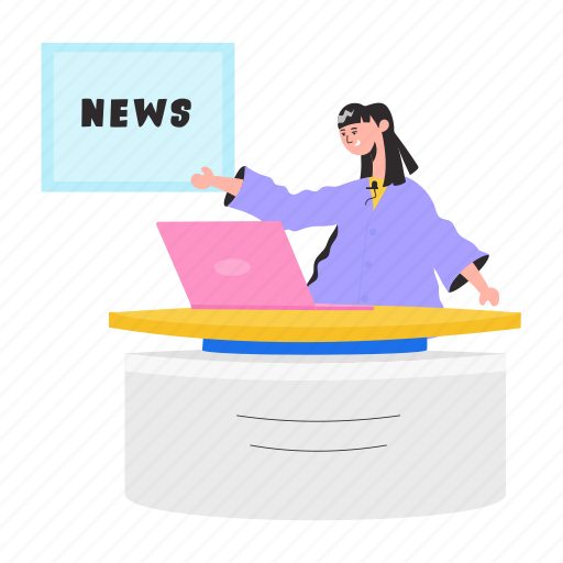 Female newscaster, news reporter, news broadcaster, news announcer, news anchor illustration - Download on Iconfinder