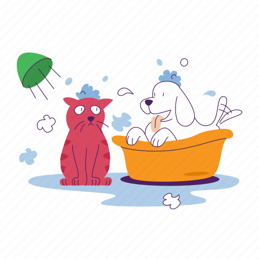 Pets, bath, pet, cat, house, happy, dog illustration - Download on Iconfinder