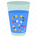 liquid, glass, water, solution, particles, atoms, jar
