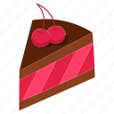 cake, cherry, pie, slice, piece, divide, sweet, dessert, isometric