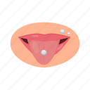 mouth, tongue, piercing, flat, icon, body, accessory, jewel, titanium