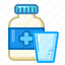 tablets, jar, water, pill, vitamins, pharmacy, drugs, health, cartoon