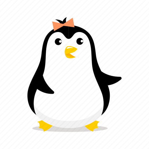 Penguin, girl, bow, cartoon, bird, character, cold icon - Download on Iconfinder