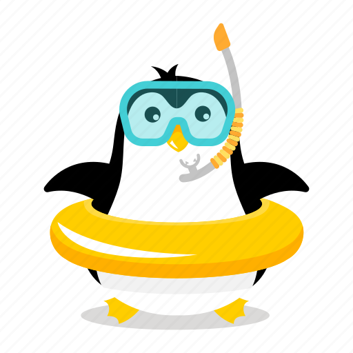 Penguin, diving, snorkeling, snorkeling masks, swimming, rubber ring, swim ring icon - Download on Iconfinder