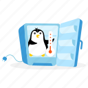 penguin, freezer, deep freeze, thermometer, cartoon