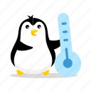 penguin, thermometer, low temperature, cartoon, bird