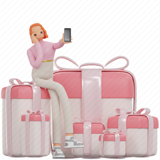 Woman, selfie, celebration, smartphone, pink, social media, delivery 3D illustration - Download on Iconfinder