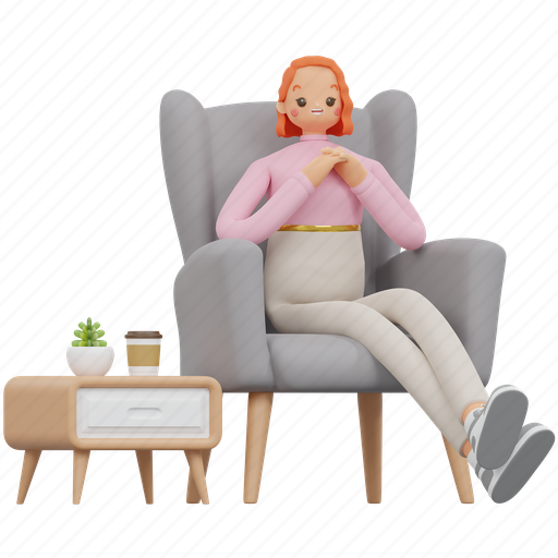 Woman, sitting, sofa, girl, talking, living, coffee 3D illustration - Download on Iconfinder