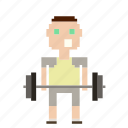 avatar, man, person, pixels, sport, weight, weightlifter, weights