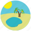 locations, oasis, sand, sun, water, palm, tree 