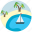 boat, lake, oasis, places, sand, palm, tree 