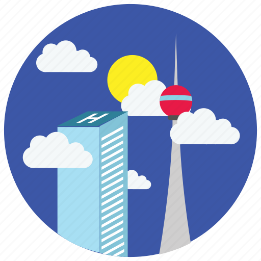Buildings, clouds, locations, places, skyscraper, sun icon - Download on Iconfinder