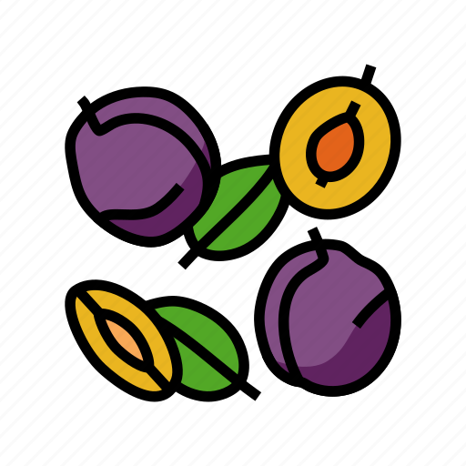 Plum, cut, sheet, pile, fruit, green icon - Download on Iconfinder