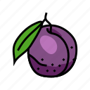 plum, purple, leaf, fruit, green, red
