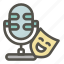 comedy, theatre mask, broadcast, voice recorder, podcast, entertainment, communications, microphone, radio 