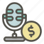 monetize, microphone, monetization, music and multimedia, ads, podcast, dollar, social media 