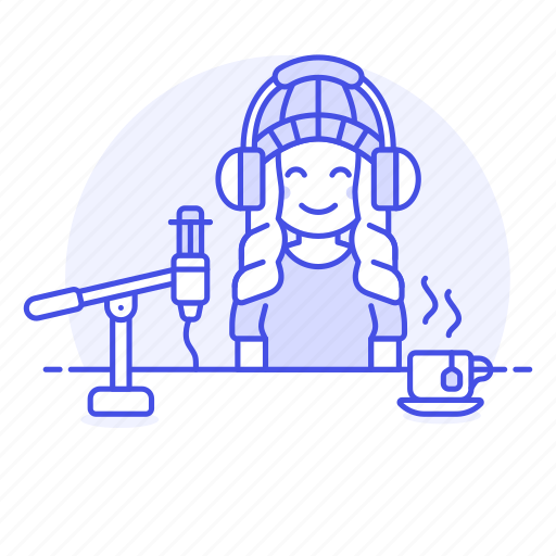 Female, streamer, vlogger, headset, microphone, podcaster, youtuber icon - Download on Iconfinder