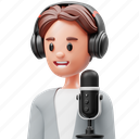 podcaster, man, avatar, podcast, microphone, live, person, broadcast, character 