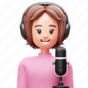 podcaster, woman, character, avatar, podcast, microphone, voice, speech, sound 