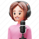 podcaster, woman, podcast, microphone, radio, music, broadcast, character, avatar, man 