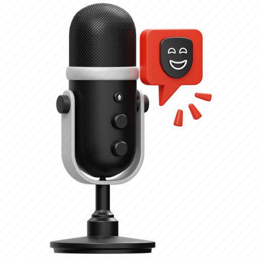 Comedy, podcast, microphone, audio, streaming, voice, speech 3D illustration - Download on Iconfinder