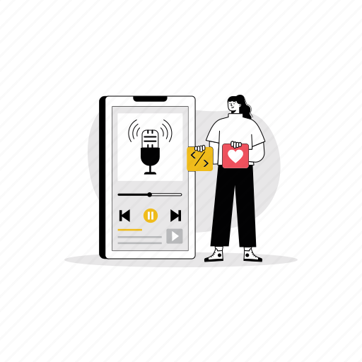 Podcast, communication, interaction, connection, mobile, technology illustration - Download on Iconfinder