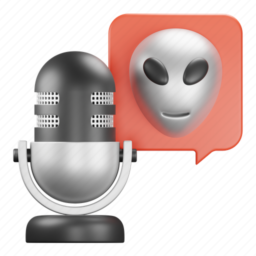 Conspiracy, microphone, voice, recording, alien, podcast 3D illustration - Download on Iconfinder
