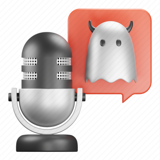 Ghost, story, microphone, voice, recording, horror, podcast 3D illustration - Download on Iconfinder