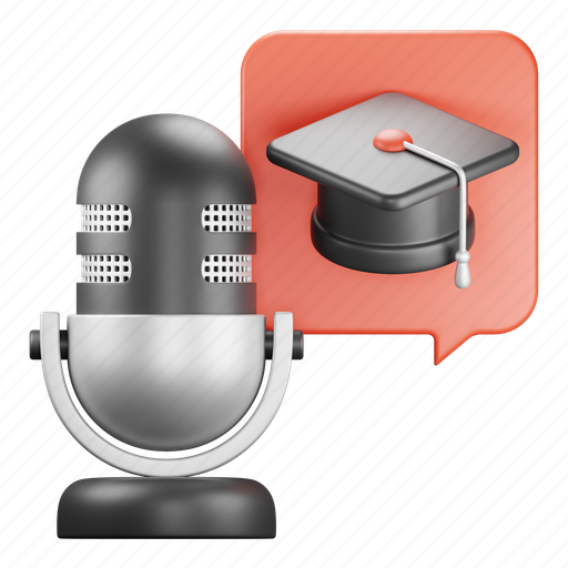Graduation, microphone, voice, recording, education, podcast 3D illustration - Download on Iconfinder