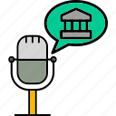 government, podcast, audio, microphone, bubble, chat, political, building, icon
