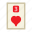 three of hearts, poker card, poker, card game, playing cards, gambling, game, gaming 