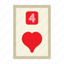 four of hearts, poker card, poker, card game, playing cards, gambling, game, gaming