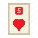 five of hearts, poker card, poker, card game, playing cards, gambling, game, gaming