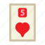 five of hearts, poker card, poker, card game, playing cards, gambling, game, gaming 