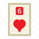 six of hearts, poker card, poker, card game, playing cards, gambling, game, gaming