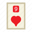 nine of hearts, poker card, poker, card game, playing cards, gambling, game, gaming