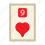 nine of hearts, poker card, poker, card game, playing cards, gambling, game, gaming 