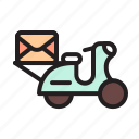 delivery, scooter, motorcycle, mail, letter, postal, service