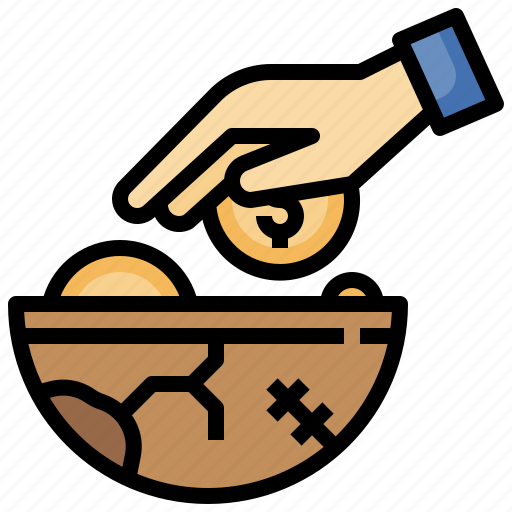 Donation, beg, money, charity, bowl, coins icon - Download on Iconfinder