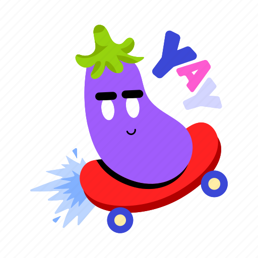 Eggplant skating, eggplant emoji, skating board, wheel board, cute eggplant icon - Download on Iconfinder
