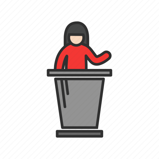 Conference, female speaker, speech, podium icon - Download on Iconfinder