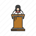 conference, speech, teacher, woman speaker